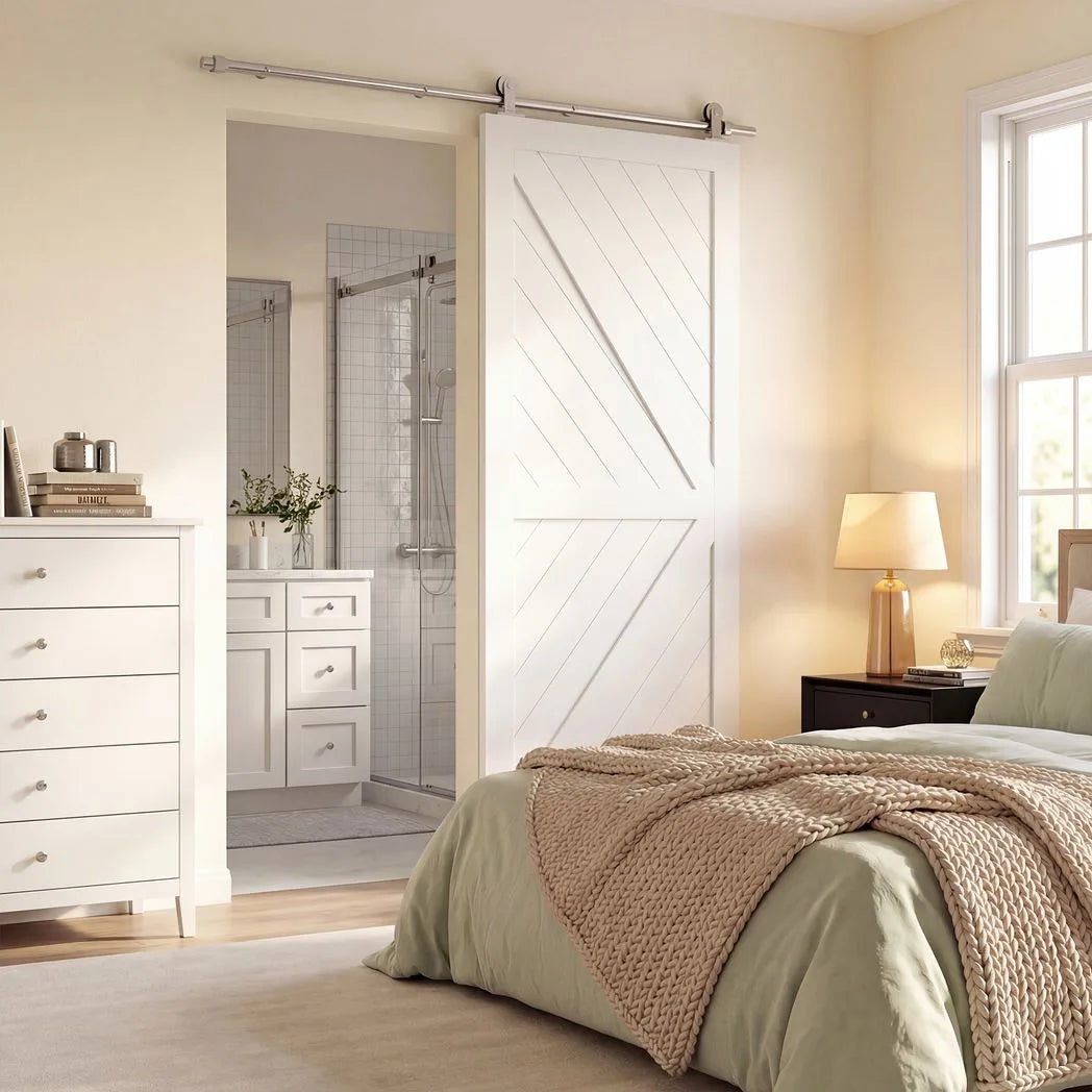 HOMCOM Sliding Door Hardware Kit with 152cm Track, Silent Pulleys & 304 Stainless Steel – Heavy Duty, Silver