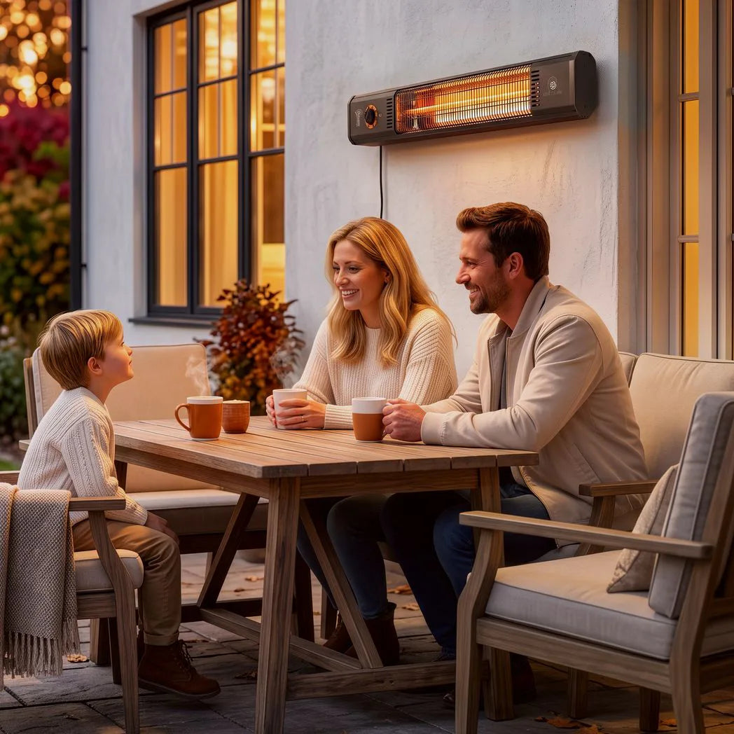 Outsunny 2000 W Electric Infrared Patio Heater with Cover – Free Standing or Wall Mounted, IP65, Black