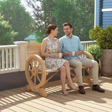 Outsunny 2-Seater Wagon Wheel Garden Bench, Fir Wood, Natural Finish