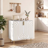 HOMCOM Modern Kitchen Cupboard with 2 Doors, Adjustable Shelf and Copper-Tone Metal Legs – Storage Cabinet, White