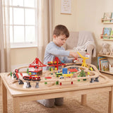 AIYAPLAY 133-Piece Wooden Train Set with Battery-Powered Engine, Crane & Storage Box – Toy Train for Ages 3+