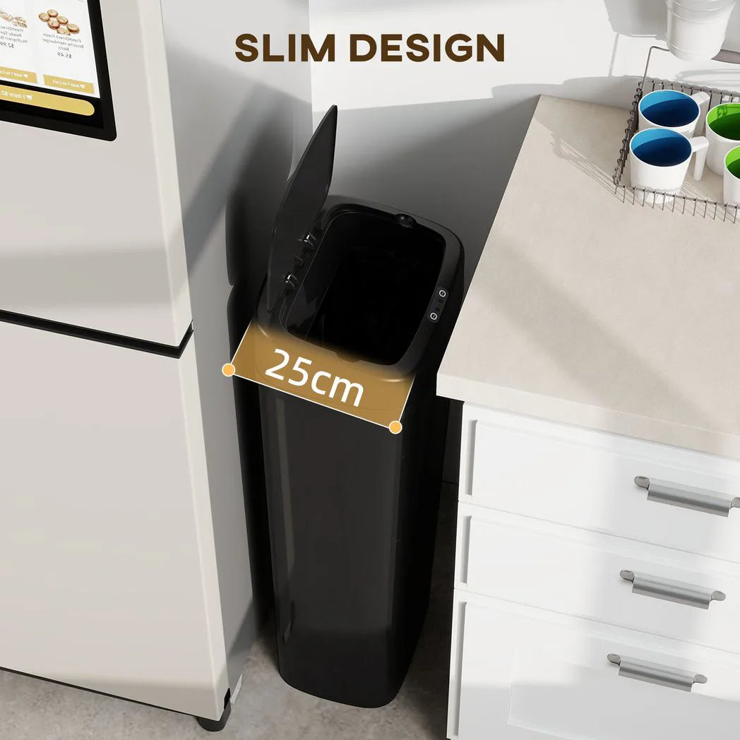 HOMCOM 50L Stainless Steel Sensor Bin with Slim Design and Bag-Fixing Ring – Touchless Kitchen Bin, Black