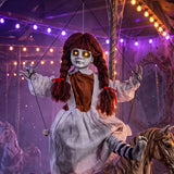 HOMCOM 80 cm Halloween Animated Hanging Creepy Girl on Swing Decoration, Kicking Legs