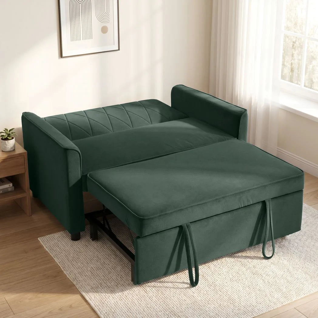 HOMCOM 2 Seater Sofa Bed, 3-in-1 Pull Out Sleeper with Click-Clack Adjustable Backrest, Dark Green