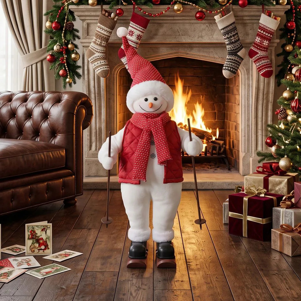HOMCOM 2ft Singing Skiing Santa Claus with Ski Board and Poles – Animated Christmas Figure, Sound Activated