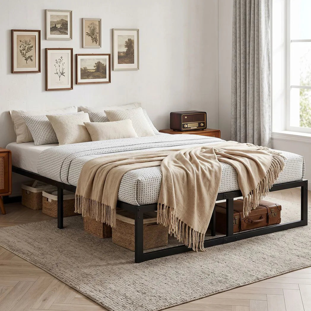 HOMCOM 4ft6 Double Metal Bed Frame with Underbed Storage and 12 Steel Slats – Noise-Free, Black
