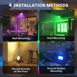Outsunny 32W RGB LED Garden Floodlights, 4-Pack – Linkable Spotlights with Remote and Timer, IP65, UK Plug, Black