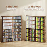 HOMCOM 16-Compartment Media Shelf for 720 CDs with 12 Adjustable Shelves – Anti-Tipping Straps, Rustic Brown