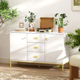 HOMCOM Modern White and Gold Sideboard with 2 Cupboards and 3 Drawers – Dining Room, Kitchen Storage Cabinet