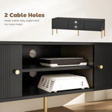 HOMCOM TV Stand for TVs up to 65" with 2 Open Shelves, 2 Cabinets and Gold Steel Legs – Black