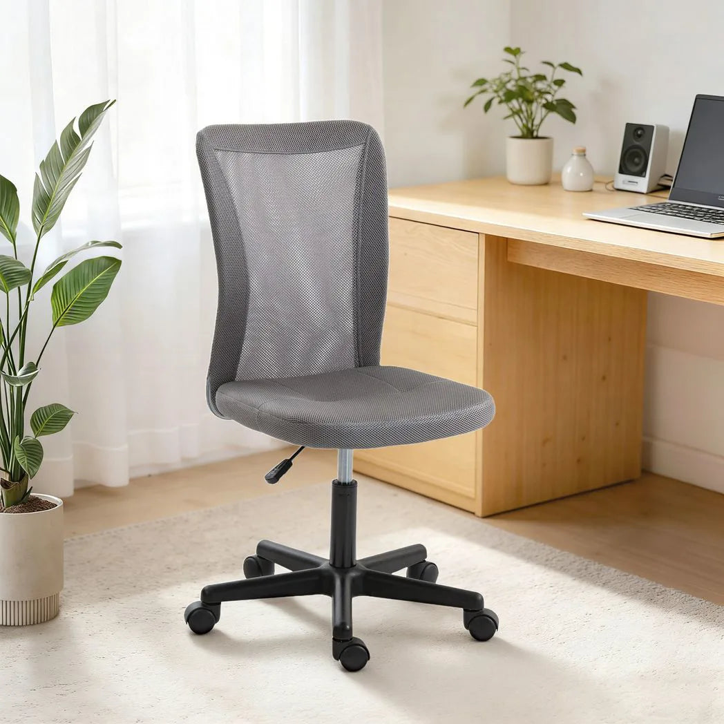 Vinsetto Armless Mesh Office Chair with Adjustable Height and 360° Swivel – Space-Saving Padded Study Chair, Grey
