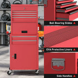 HOMCOM Three-Part Steel Locking Tool Chest with Wheels, 6 Drawers and Side Pegboard – Garage Storage, Red