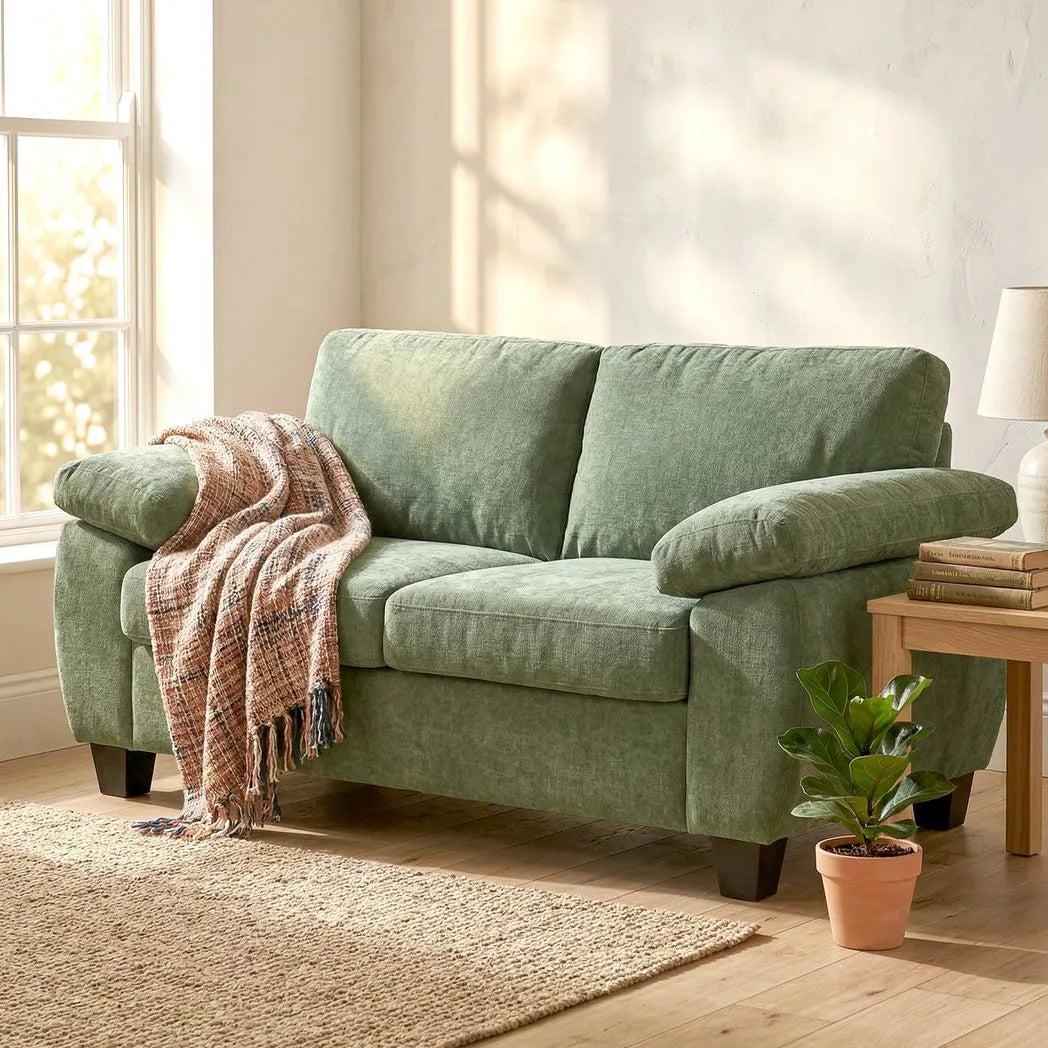 HOMCOM 2 Seater Sofa, 156cm Chenille Loveseat with Pocket Spring Cushions and Wide Padded Armrests, Dark Green