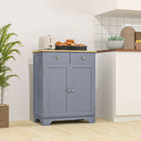 HOMCOM Kitchen Sideboard with Solid Wood Top, Adjustable Shelf & Drawers – Floor Storage Cabinet, Grey