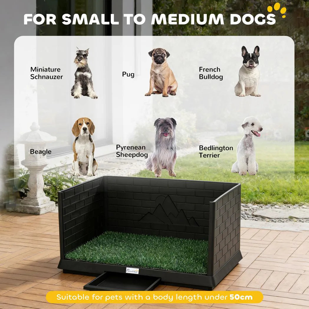 PawHut Dog Toilet Tray with High Walls, Grass Turf & Slide-Out Tray – Indoor Outdoor Potty Training