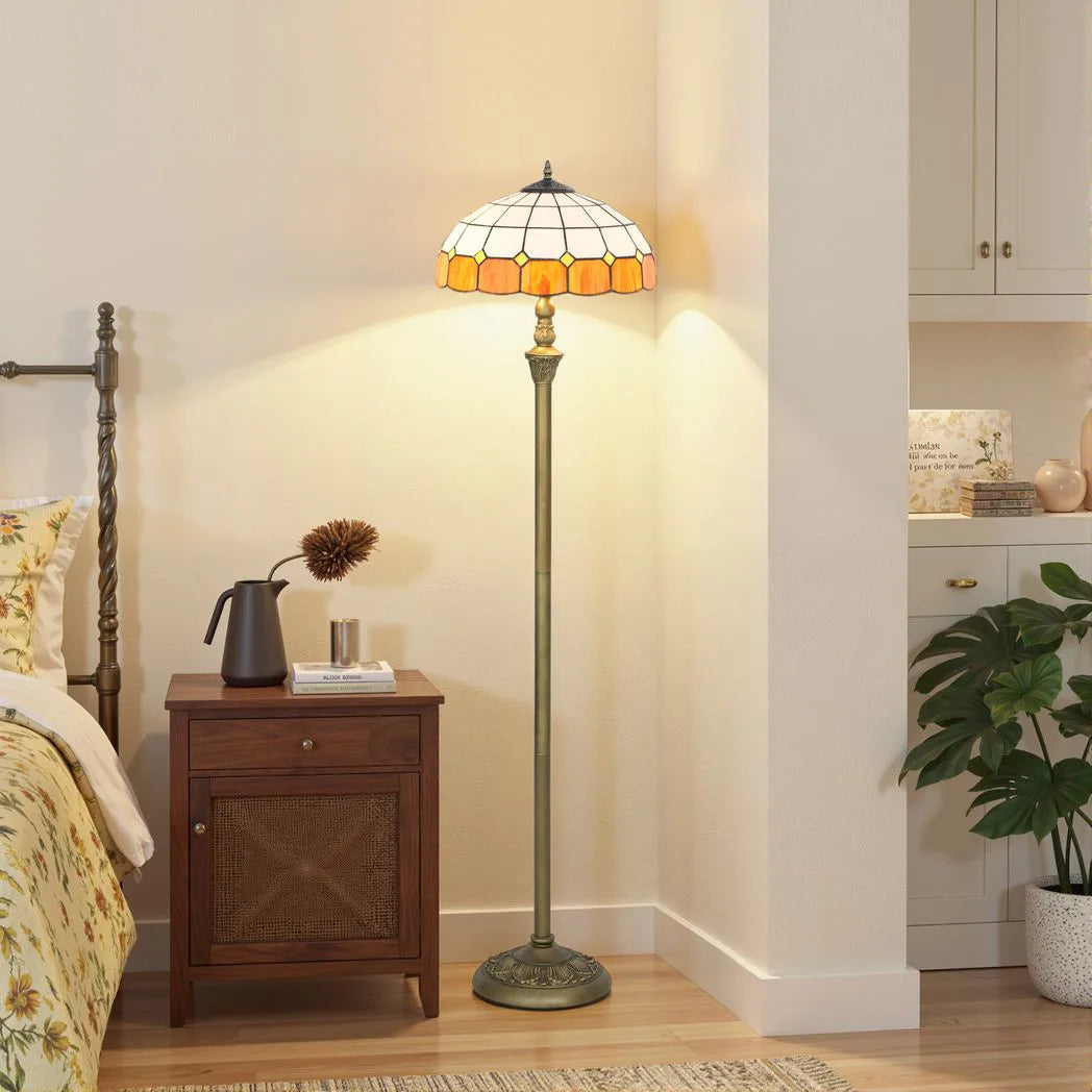 HOMCOM Tiffany-Style Floor Lamp with Handcrafted Stained Glass Shade