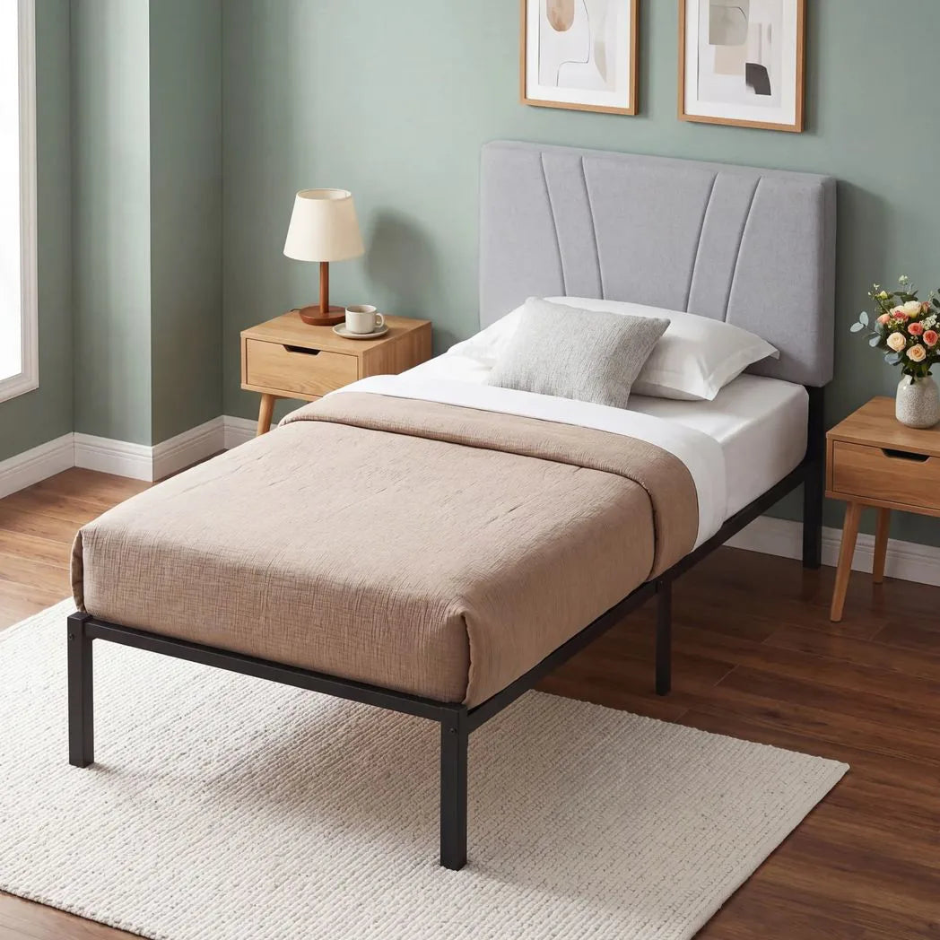HOMCOM 3FT Single Bed Frame with Upholstered Headboard & Underbed Storage – 250 kg Capacity, Black and Grey