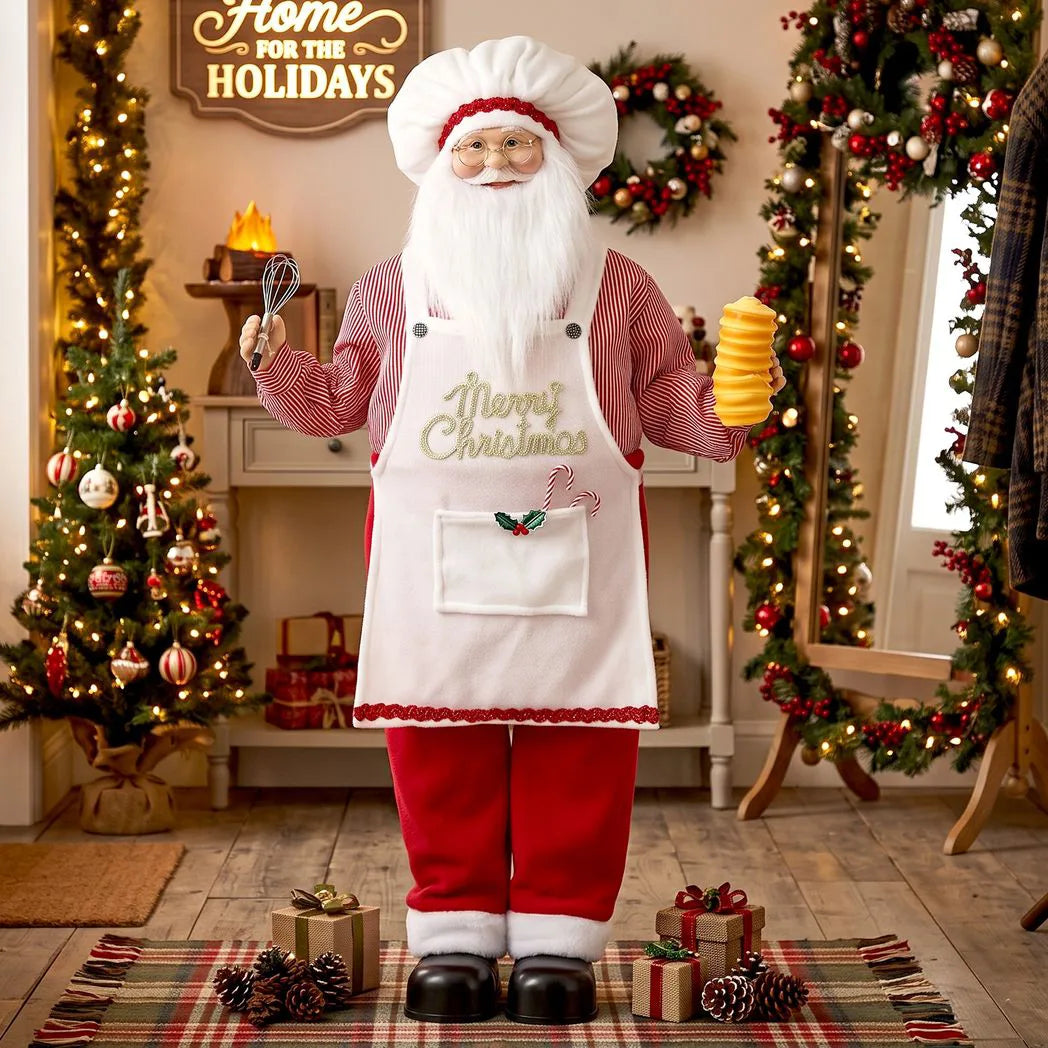 HOMCOM 120cm Animated Singing Chef Santa Claus – Moving Head, Sound and Touch Activated Christmas Decoration
