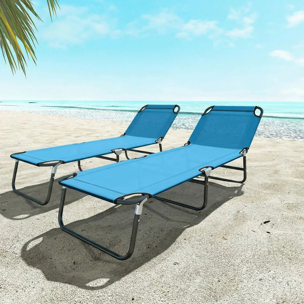 Outsunny Folding Garden Sun Lounger with Five-Position Backrest, Breathable Fabric Seat & Metal Frame, Sky Blue
