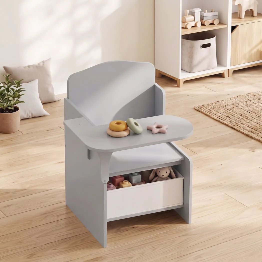 AIYAPLAY Kids Table and Chair Set with Storage Bin – Children's Desk for Playing, Reading & Painting, Ages 3-5, Grey