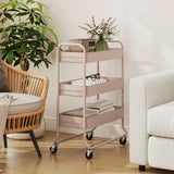 HOMCOM 3-Tier Storage Trolley on Wheels with Mesh Baskets – Rolling Utility Cart for Home, Light Pink
