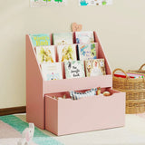 AIYAPLAY Kids Bookcase with 3 Shelves and Wheeled Drawer – Anti-Tip Playroom Storage for Ages 3–8, Pink