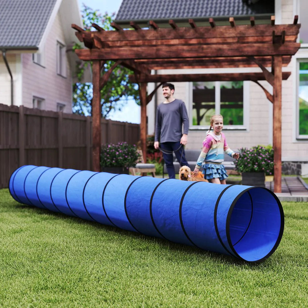 PawHut 500 x 60 cm Dog Agility Tunnel with 6 Pegs and Bag – Foldable, Tear-Resistant Garden Play, Blue