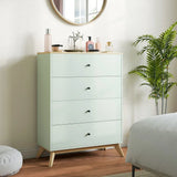 HOMCOM 4 Drawer Chest of Drawers with Black Handles – Bedroom and Living Room Storage, Light Green and Oak