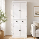 HOMCOM 183 cm Tall Kitchen Cupboard with Drawer, 4 Doors and Adjustable Shelves – Farmhouse White