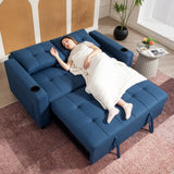 HOMCOM Two-Seater Pull-Out Sofa Bed with 3-Level Backrest and Cup Holders – 3-in-1 Loveseat, Dark Blue