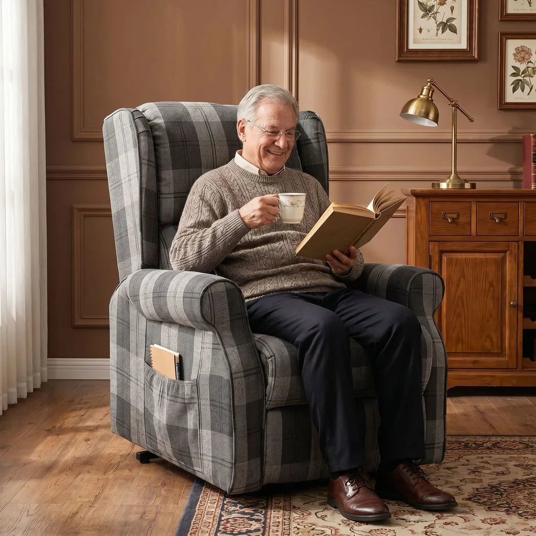 HOMCOM Power Lift Recliner Chair with Vibration Massage and Heat – Electric Riser Chair with Remote, Grey Check