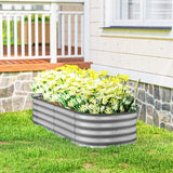Outsunny Galvanised Steel Raised Garden Bed with Safety Edging, 150 x 62cm – Flowers and Herbs, Silver