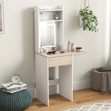 HOMCOM Small Vanity Desk with LED Mirror, Drop Leaf, Open Shelves and Drawer – Compact Dressing Table, White