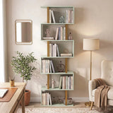 HOMCOM S-Shaped 6-Tier Bookshelf with Anti-Tip Strap – Freestanding Open Display Shelves for Living Room, Light Green