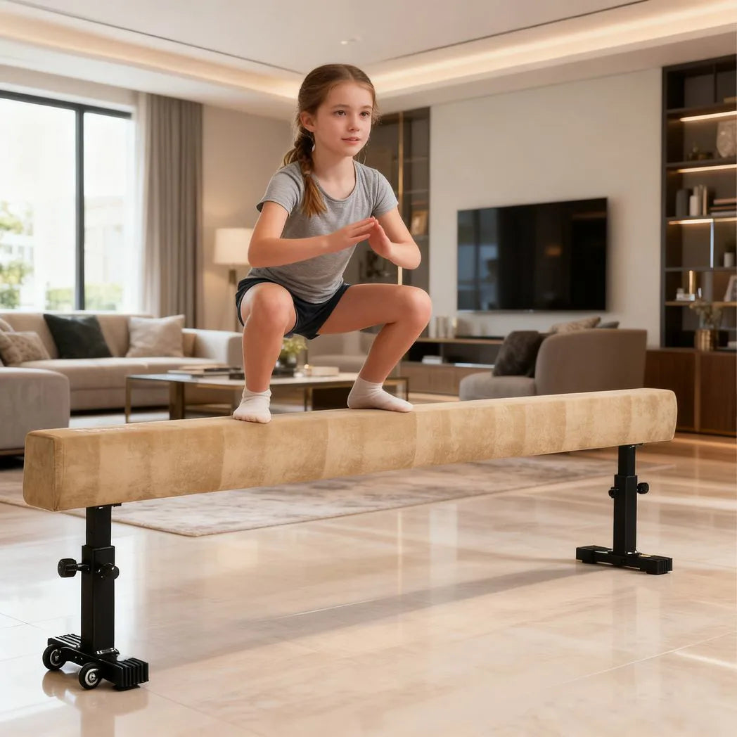 HOMCOM 7.5ft Adjustable Balance Beam with Wheels & 3 Height Settings – Gymnastics Training Beam for Ages 6+