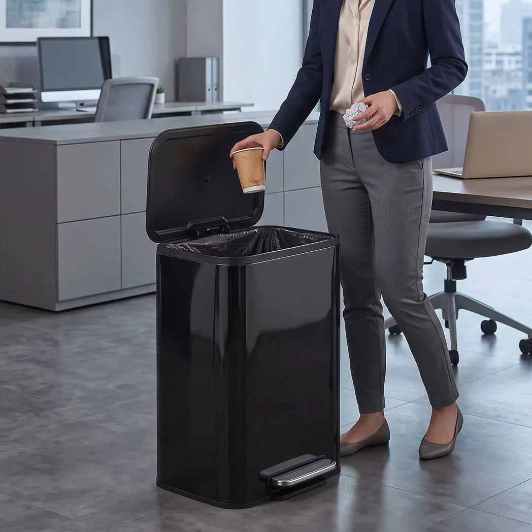 HOMCOM 50L Kitchen Bin with Soft Close Stay-Open Lid & Removable Inner Bucket – Metal Pedal Rubbish Bin, Black
