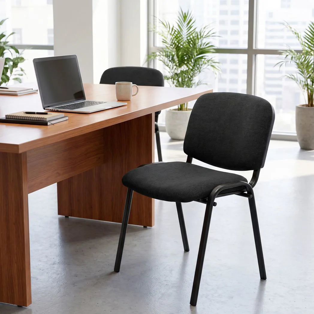 HOMCOM Stackable Meeting Chair with Padded Seat and Curved Backrest – Conference Room Office Chair, Black