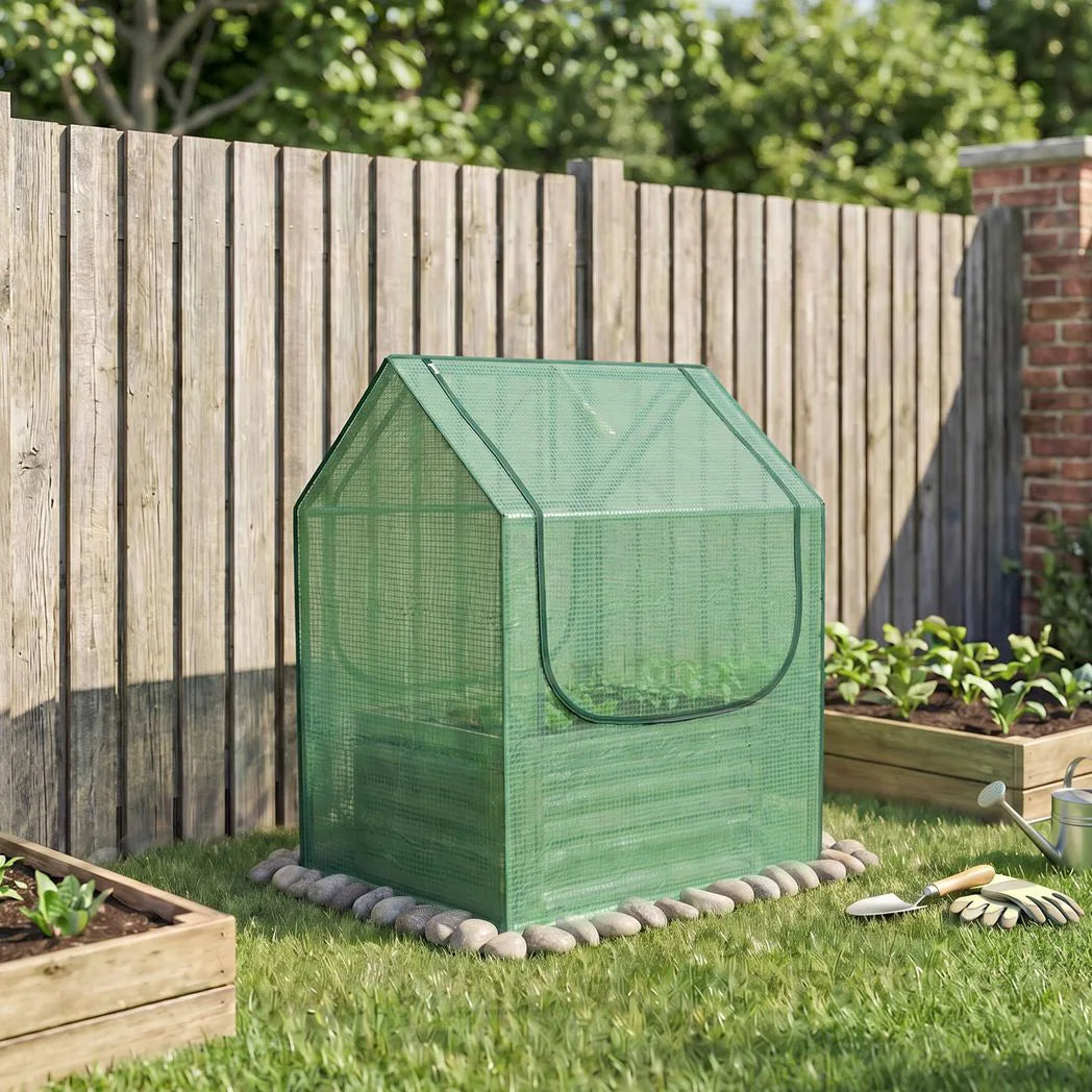 Outsunny 61 x 61cm Garden Planter Bed, with Cover – Green and Silver