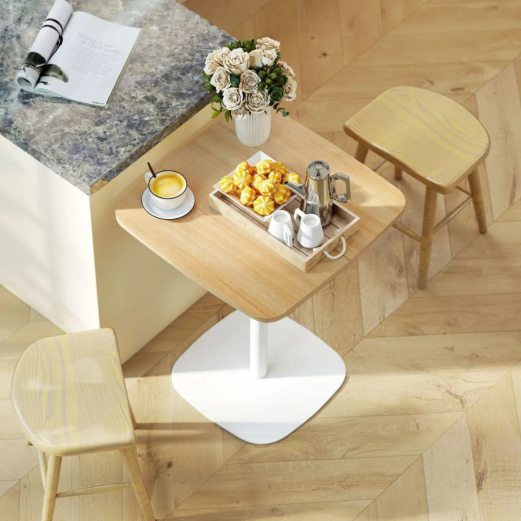 HOMCOM 60 cm Square Dining Table for Two with Wood-Veneer Top and Steel Base – Small Kitchen Table, Natural Wood