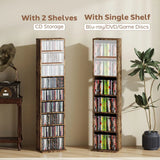 HOMCOM Narrow CD Storage Tower for 260 CDs or 120 DVDs with Adjustable Shelves – Rustic Brown