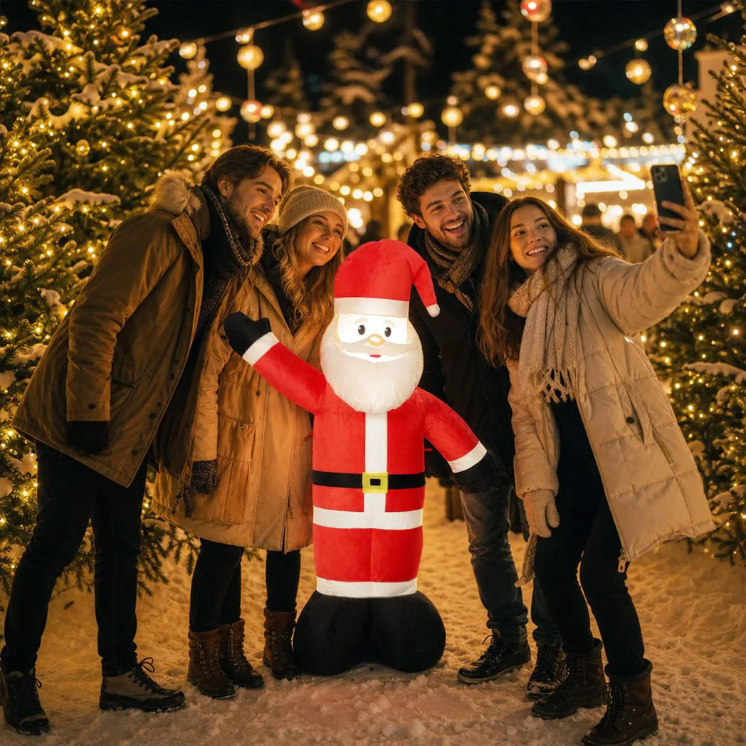 Outsunny 5ft Inflatable Velvet-Look Santa Claus with LED Light – Outdoor Christmas Garden Decoration