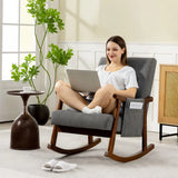 HOMCOM Rocking Accent Chair with Rubberwood Frame, Side Pocket & Pillow – 35° Rocking Armchair, Grey