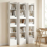 HOMCOM Tall Narrow Bookcase with Drawers and Bottom Cabinet – Freestanding Living Room Storage, White Wood Effect