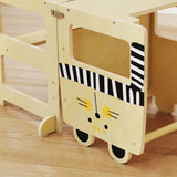 AIYAPLAY 3-in-1 Toddler Step Stool with Chalkboard – Cat-Shaped Kitchen Standing Tower, Natural