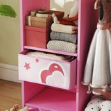 AIYAPLAY Kids Clothes Rail Wardrobe with Mirror, Shelves, Fabric Storage Boxes and Hooks – Bedroom and Nursery Storage, Pink