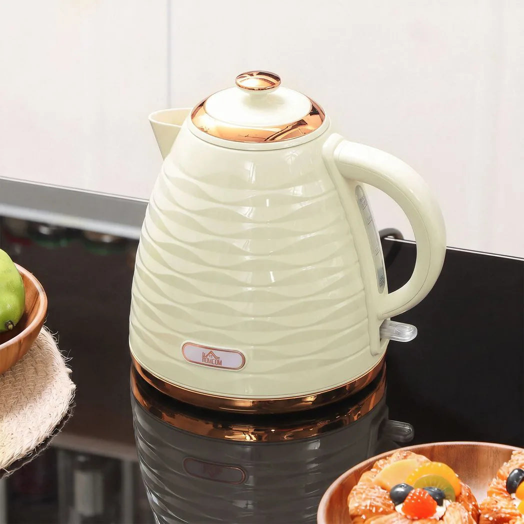 HOMCOM 3kW Rapid Boil Honeycomb Kettle, 1.7L with Boil-Dry Protection – Cream White
