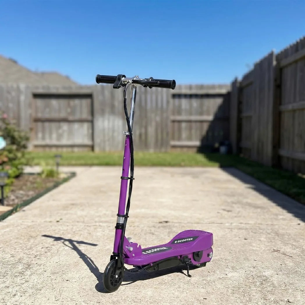 HOMCOM Foldable Electric Kids Scooter with Dual 12V Batteries, Adjustable Handlebar – Ride-On for Ages 7-14, Purple