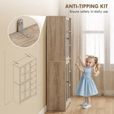 HOMCOM Multi-Storage Kitchen Cabinet with Glass Doors, Soft-Close Hinges and Adjustable Shelves – Grey Wood-Effect