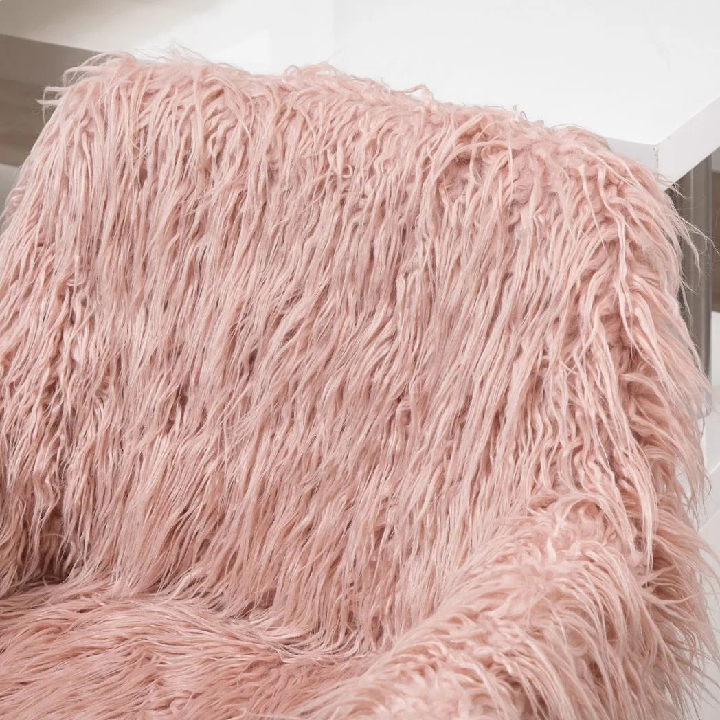 Vinsetto Faux Fur Swivel Desk Chair with Armrests, Adjustable Height – Makeup Chair for Bedroom, Pink
