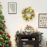 HOMCOM 60 cm Prelit Christmas Wreath with 30 Warm White LEDs and Timer – Battery-Operated Door Wreath with Realistic Branches